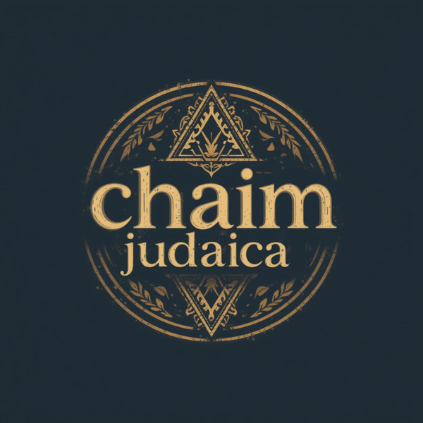 Gold 'chaim judaica' logo on a black background